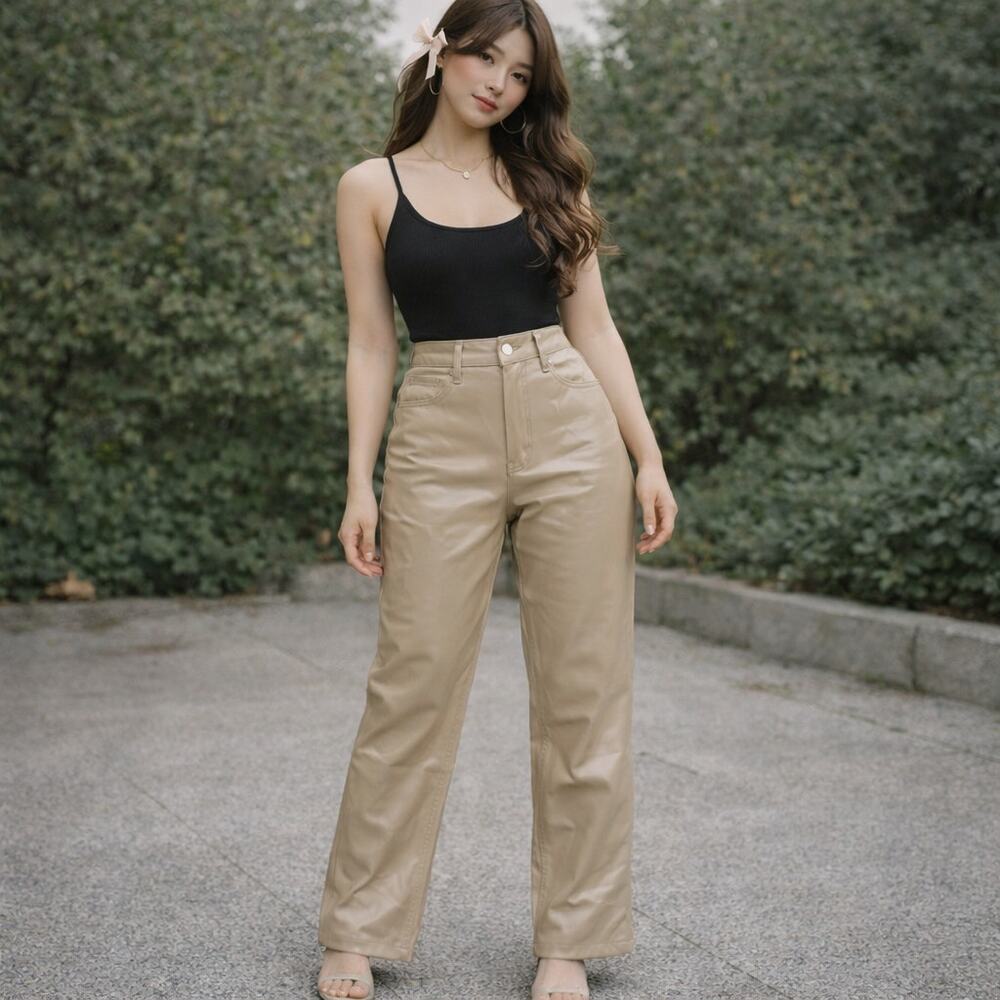Abercrombie & Fitch sz 0/25 Tan Faux Leather Indie Sleaze High Waist Pants